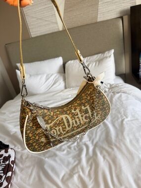 Von Dutch Camo-Print Shoulder Bag with Cream Trim